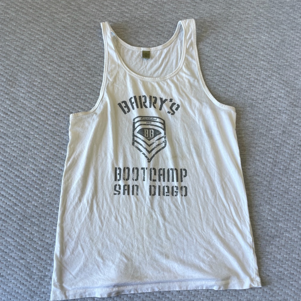 Barry’s Bootcamp Vintage White Tank Top with Gray Print